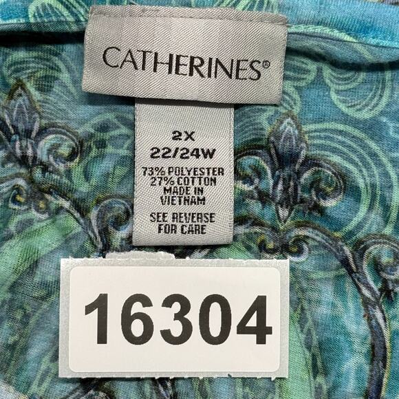 Catherines Top Womens 2X 22-24W Blue Green Rhinestone Boho Cottagecore Hippie - Picture 8 of 8